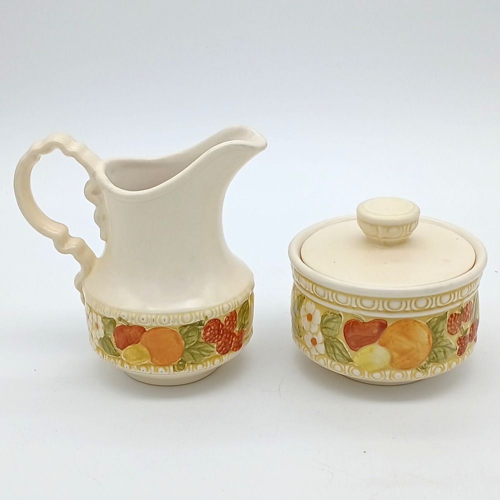 Vintage Metlox Poppytrail Della Robbia Sugar Bowl Creamer Set Vernonware